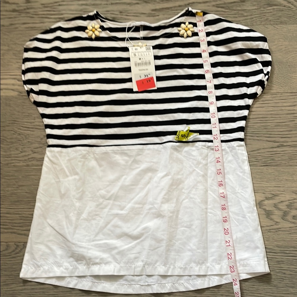 Zara Kids Black and White Striped Tee